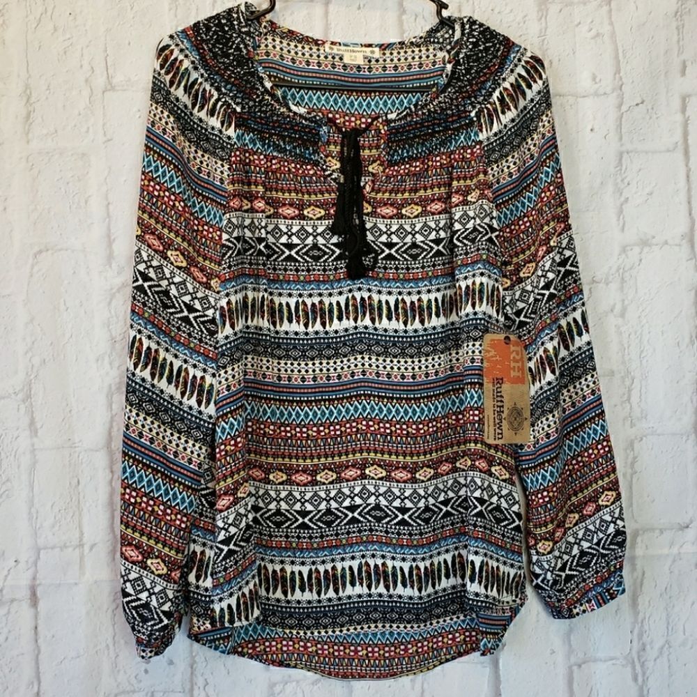 RUFF HEWN L/S Flowy Colorful Boho Top